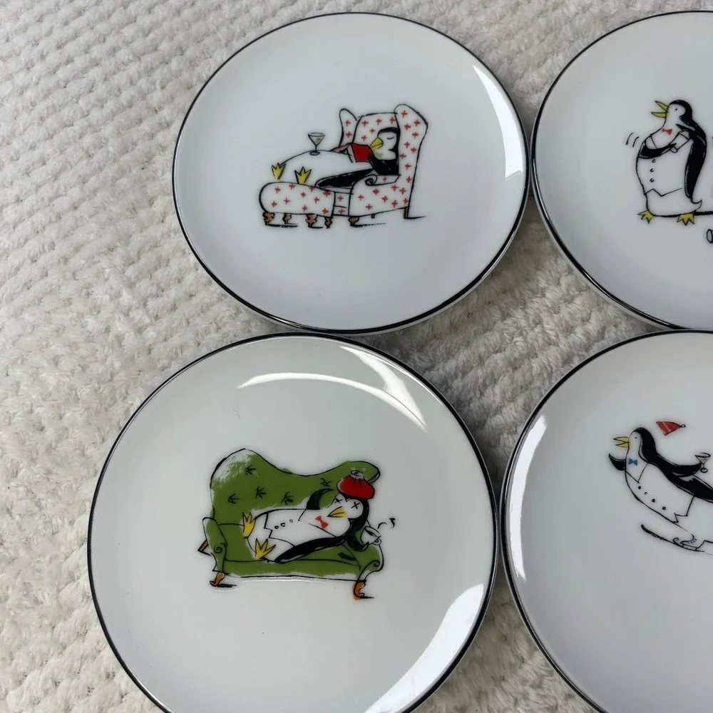 Pottery Barn Penguins Coasters Set of 8 Whimsical‎ Party Holiday Japan